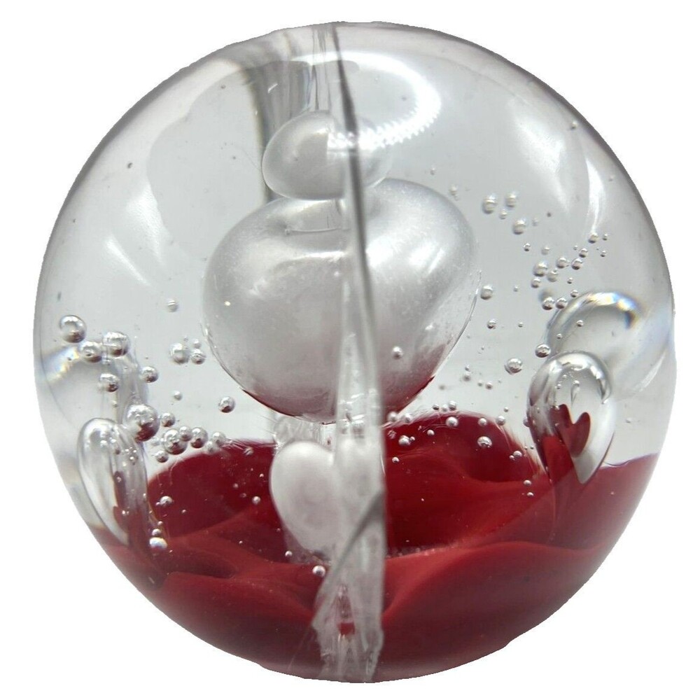 Art Glass Sea Red Bubbles Abstract Paperweight Round Orb Sphere